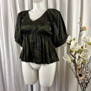 Madewell Dark Green Floral Blouse